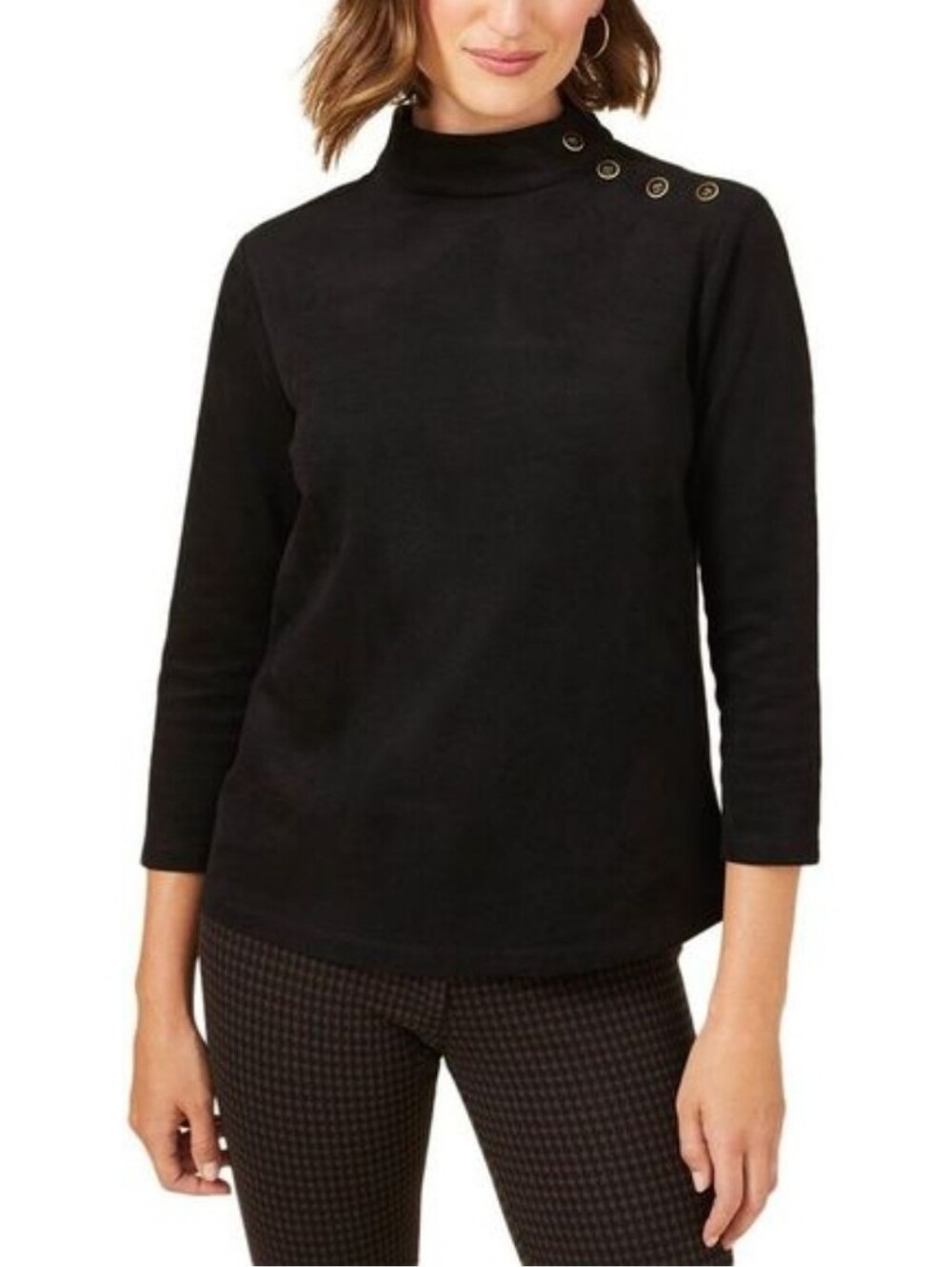 J. McLaughlin Cambrie Black faux suede top Shoulder Buttons women’s size Small